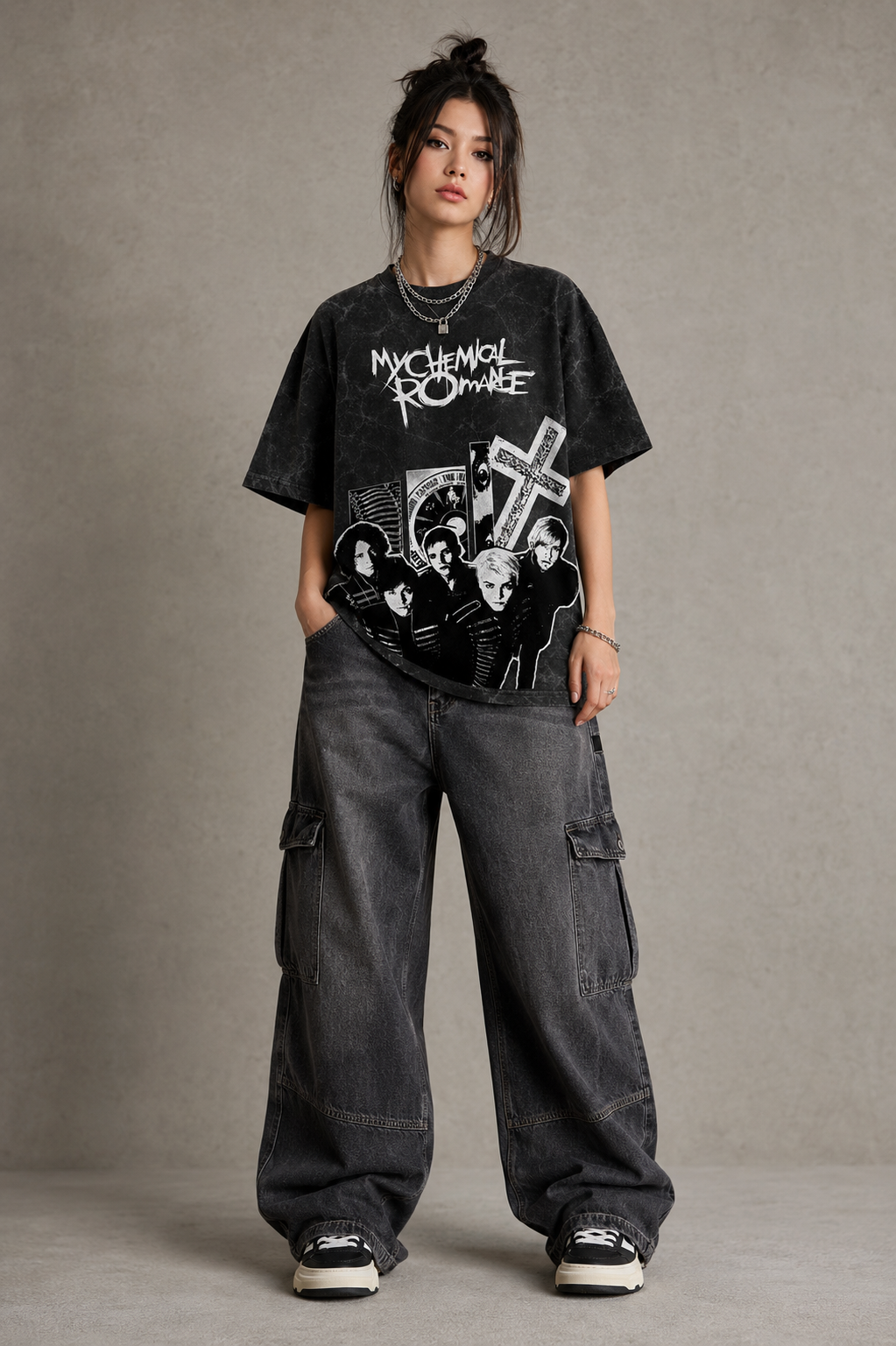 MY CHEMICAL ROMANCE ACID WASH FIT OVERSIZED T-SHIRT
